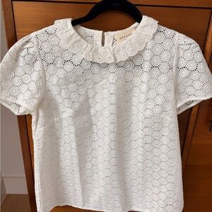 Sézane White Eyelet Lace Peter Pan Collar Top, Size 38/US 6